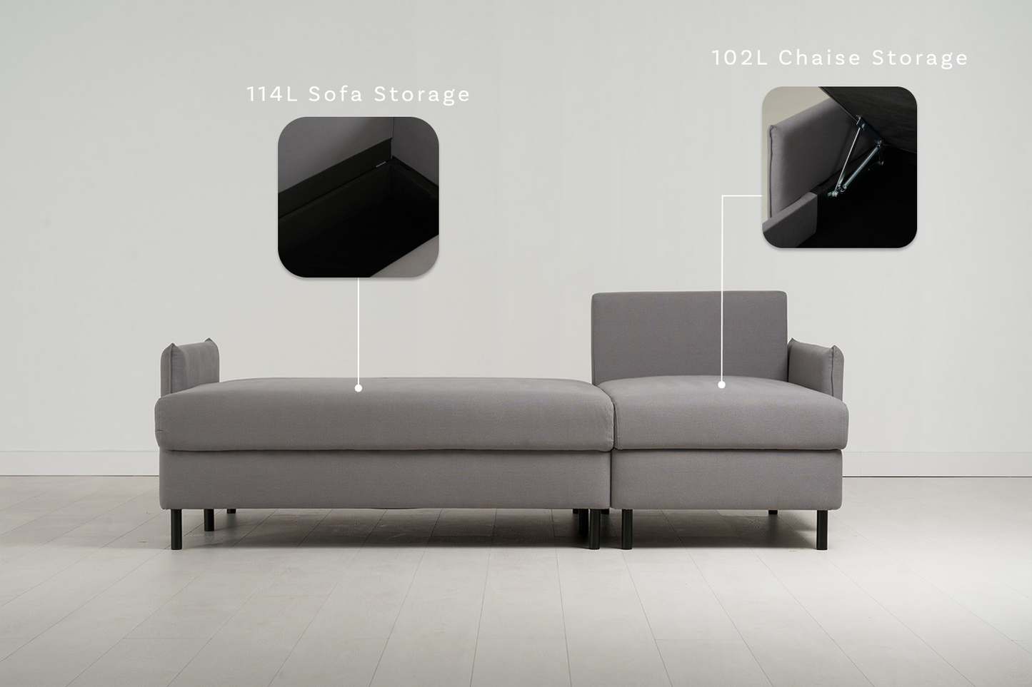Dreisitzer-Schlafsofa Model 12 mit Chaiselongue rechts