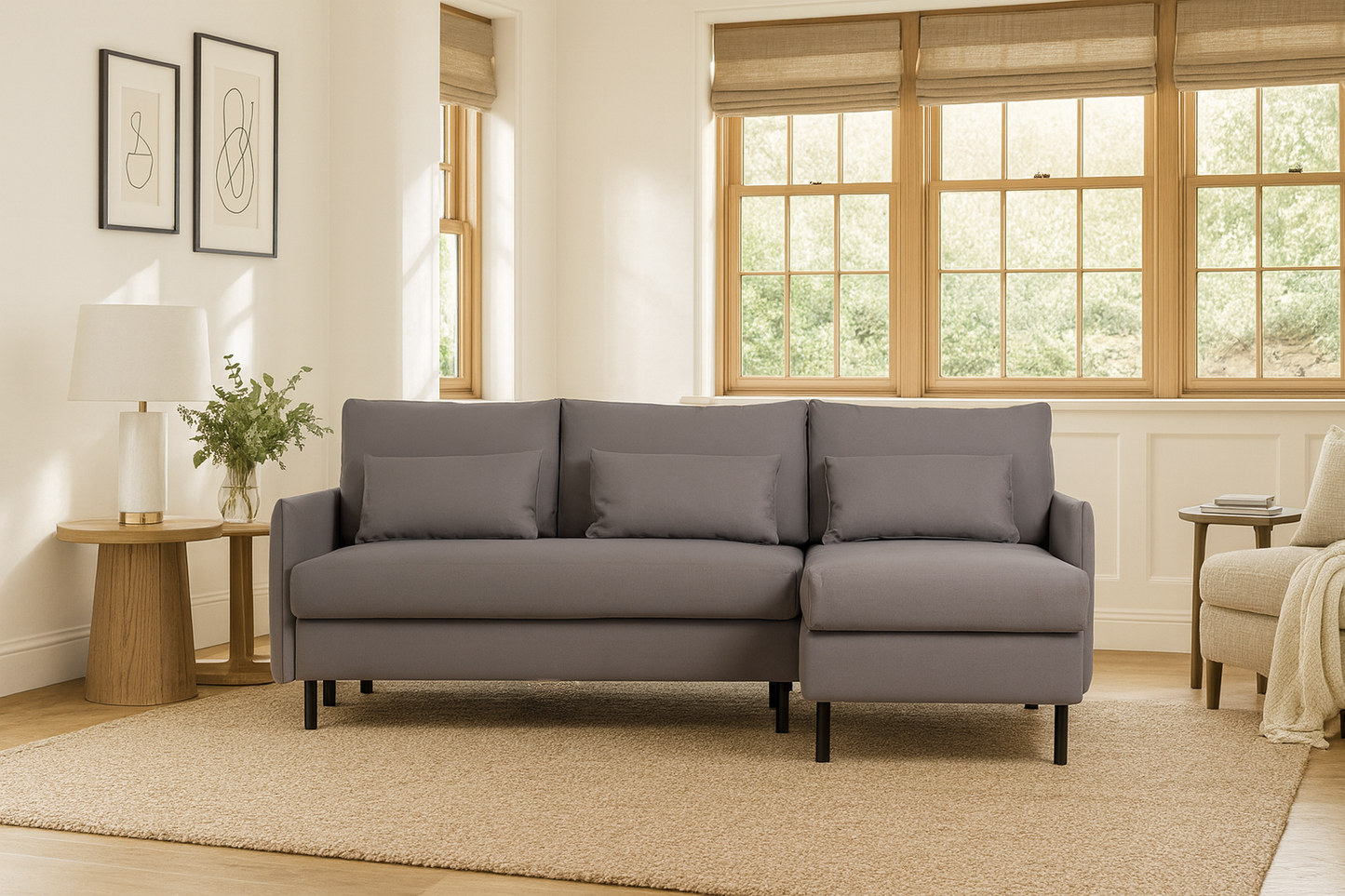 Dreisitzer-Schlafsofa Model 12 mit Chaiselongue rechts