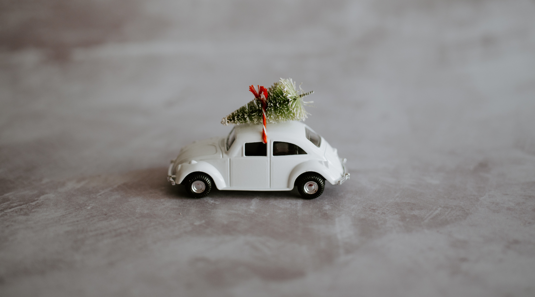 Christmas toy car with tree