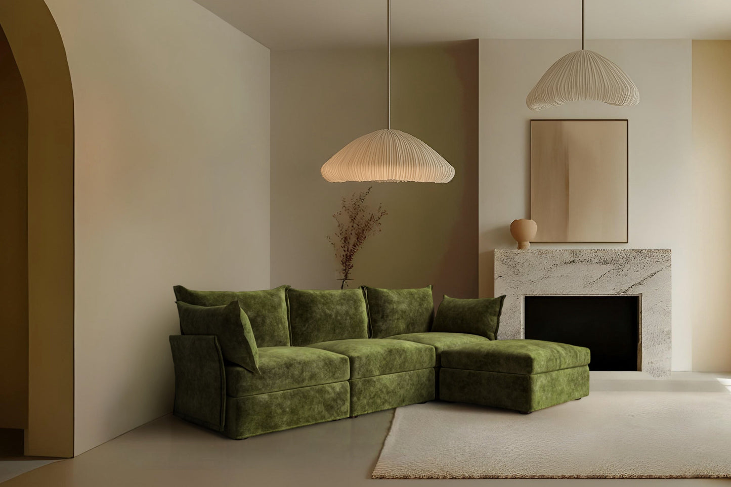 Dreisitzer-Ecksofa Model 06 mit Ecke rechts, Tannengrün