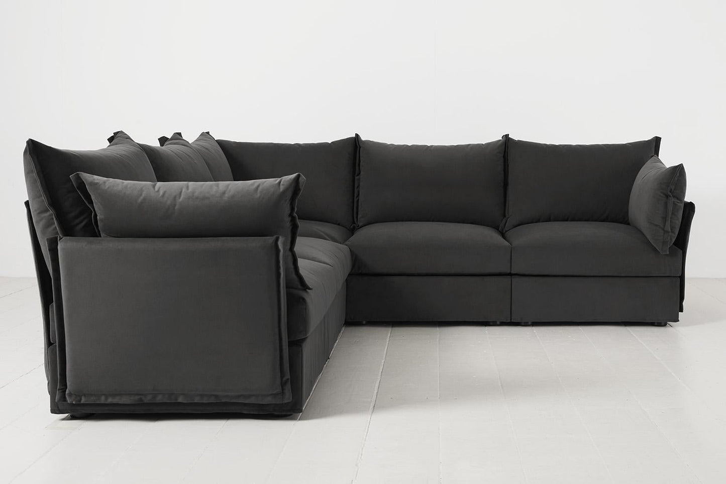 Ecksofa Model 06 mit Polsterhocker, Dunkelgrau