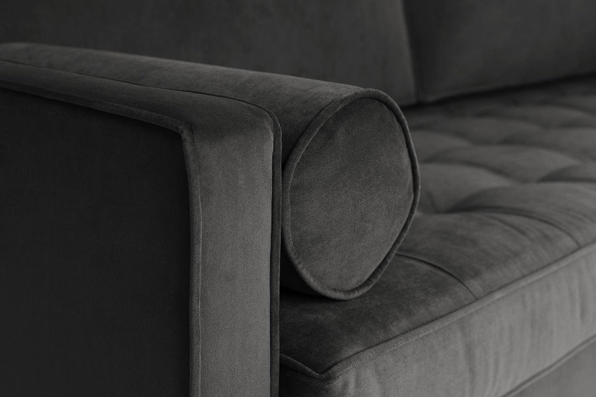 Model 02 Dreisizter Sofa mit Hocker, Dunkelgrau
