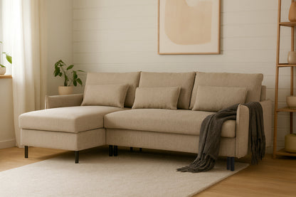 Model 12 Dreisitzer-Sofa mit Chaiselongue links, Steingrau