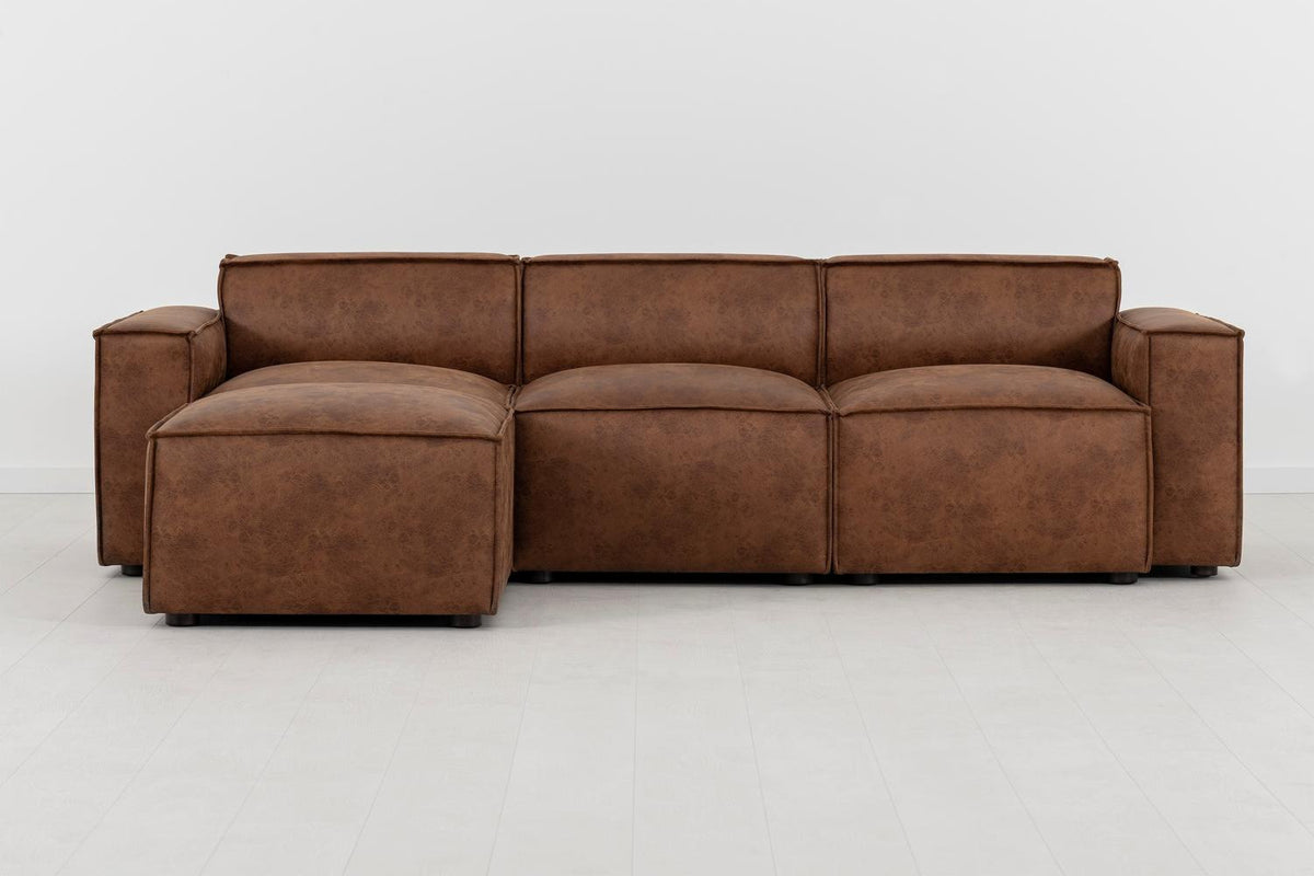 Dreisitzer-Sofa Model 03 mit Chaiselongue links, Kastanienbraun