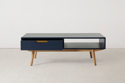 Couchtisch 01, Blau / Zwei Schubladen mit Regal