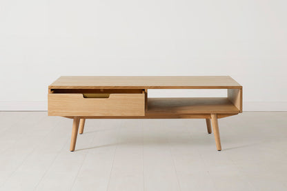 Couchtisch 01, Eiche / Zwei Schubladen mit Regal