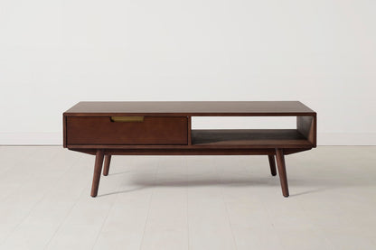 Couchtisch 01, Nussbaum / Zwei Schubladen mit Regal