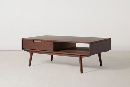 Couchtisch 01, Nussbaum / Zwei Schubladen mit Regal