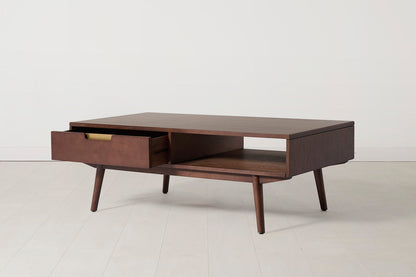Couchtisch 01, Nussbaum / Zwei Schubladen mit Regal