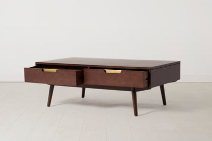 Couchtisch 01, Nussbaum / Zwei Schubladen