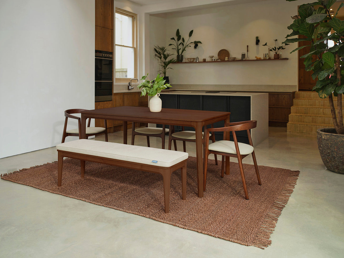 Dining Bench 01, Walnut / Oatmeal