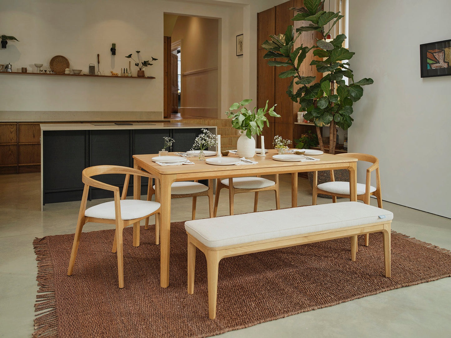 Dining Bench 01, Oak / Oyster
