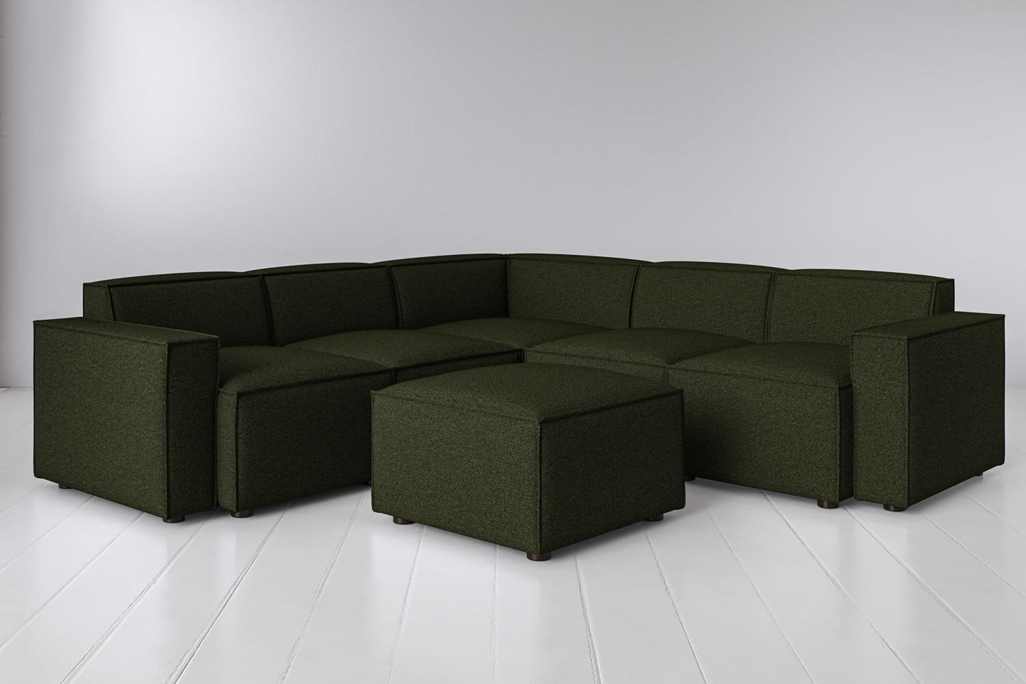Ecksofa Model 03 mit Polsterhocker, Farngrün