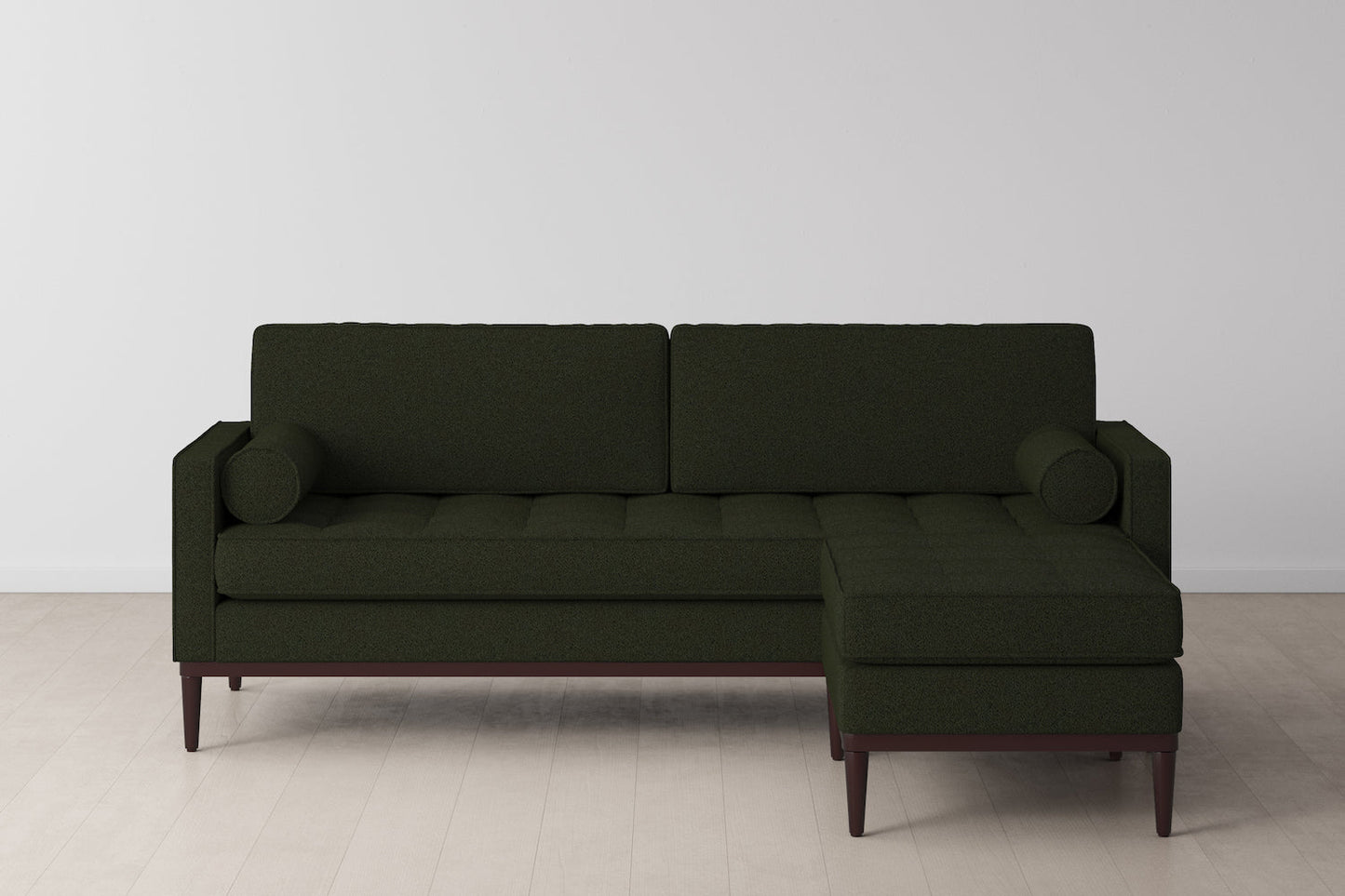 Model 02 Dreisizter Sofa mit Hocker, Farngrün