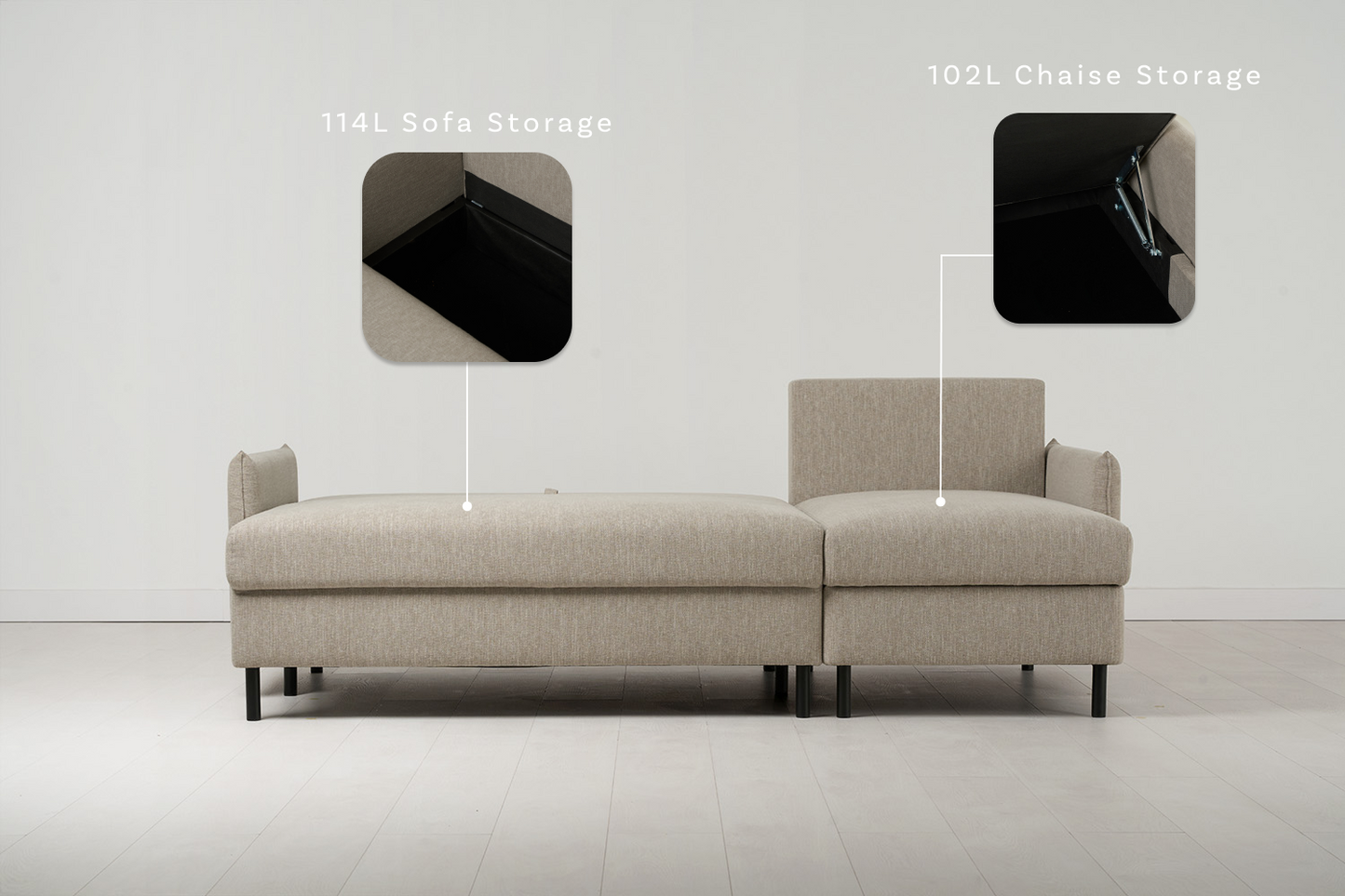 Dreisitzer-Schlafsofa Model 12 mit Chaiselongue rechts