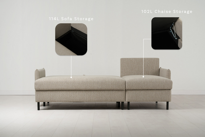 Model 12 Dreisitzer-Schlafsofa mit Chaiselongue rechts, Steingrau