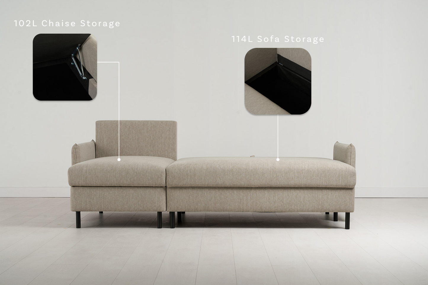 Dreisitzer-Sofa Model 12 mit Chaiselongue links