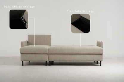 Model 12 Dreisitzer-Sofa mit Chaiselongue links, Steingrau