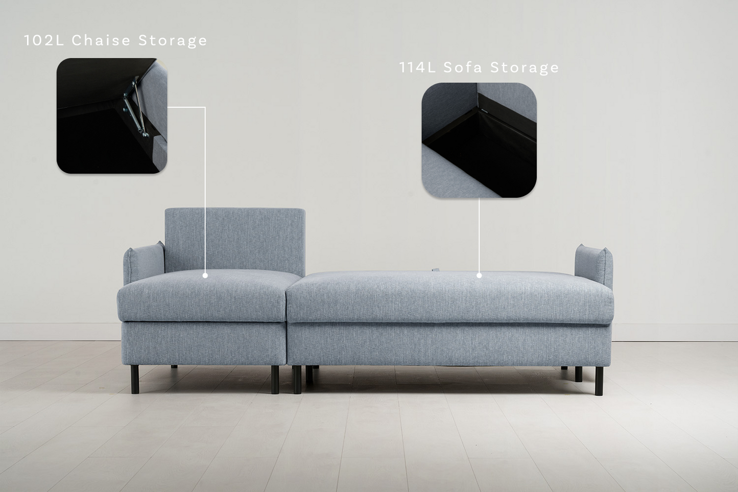 Dreisitzer-Sofa Model 12 mit Chaiselongue links