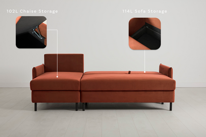 Model 12 Dreisitzer-Sofa mit Chaiselongue links, Ziegelrot