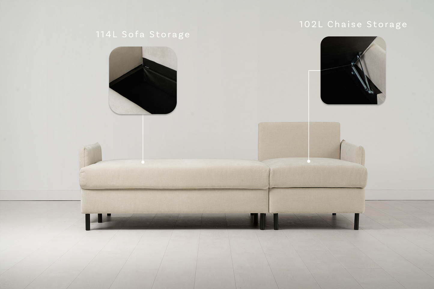 Dreisitzer-Schlafsofa Model 12 mit Chaiselongue rechts