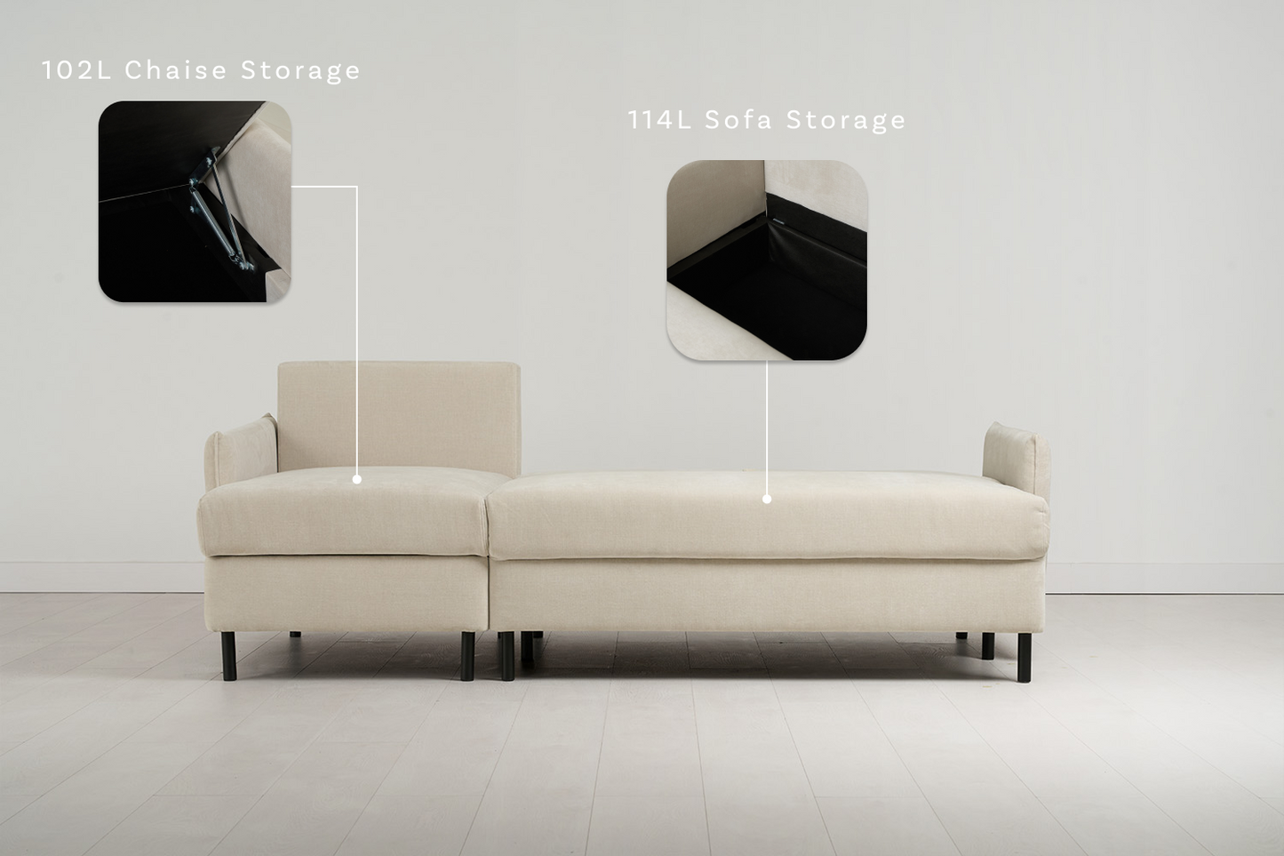 Dreisitzer-Sofa Model 12 mit Chaiselongue links