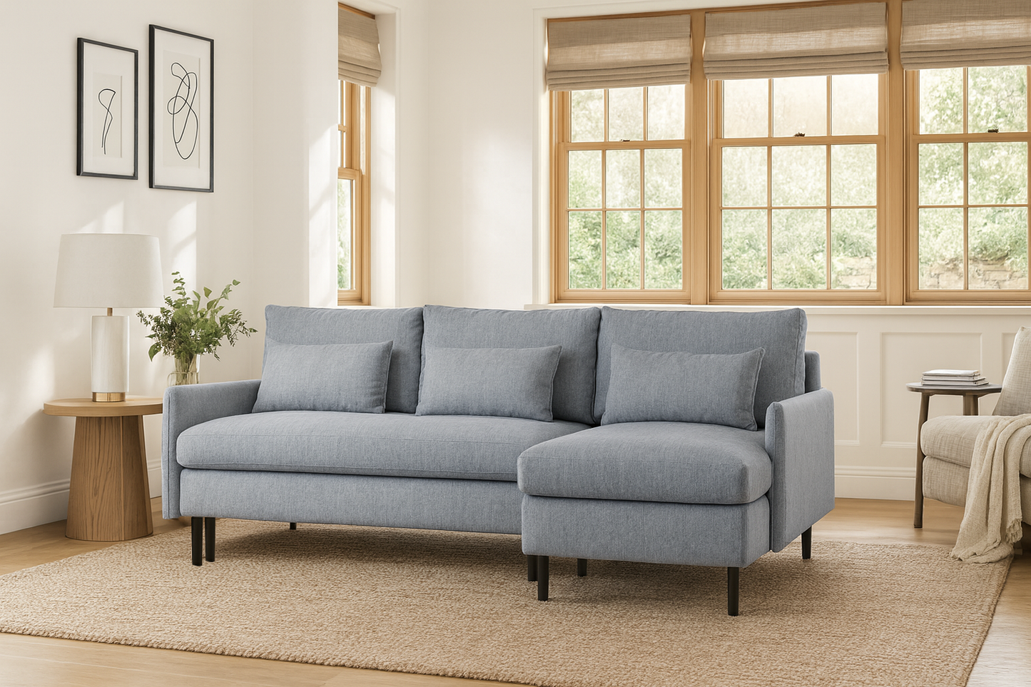 Dreisitzer-Schlafsofa Model 12 mit Chaiselongue rechts