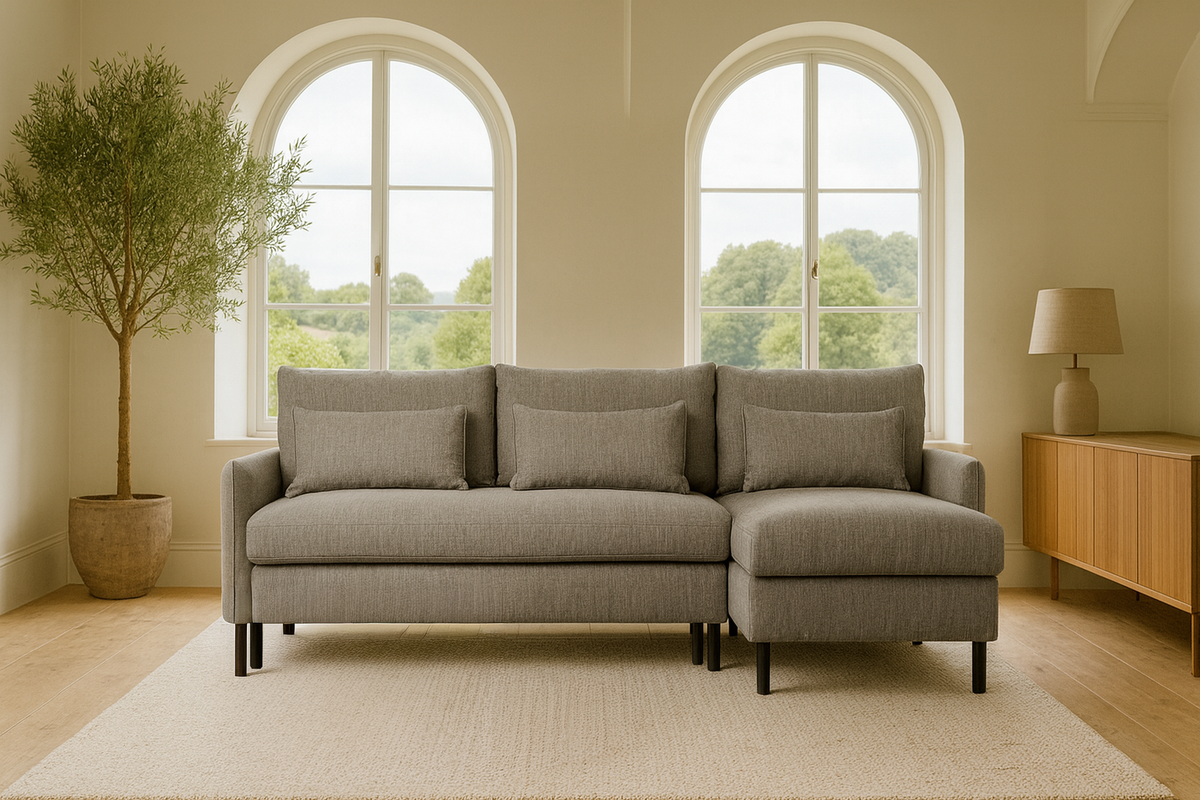 Dreisitzer-Schlafsofa Model 12 mit Chaiselongue rechts