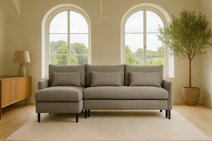 Model 12 Dreisitzer-Sofa mit Chaiselongue links, Schattengrau