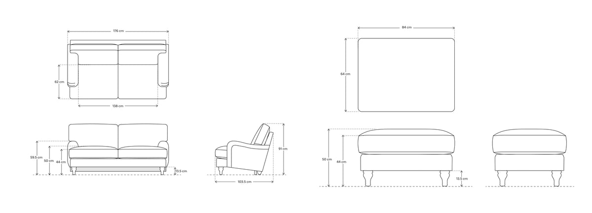 Model 15 Zweisitzer-Sofa mit Chaise Longue rechts