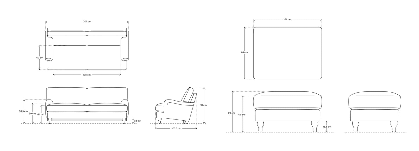 Model 15 3 Seater Left Chaise Sofa