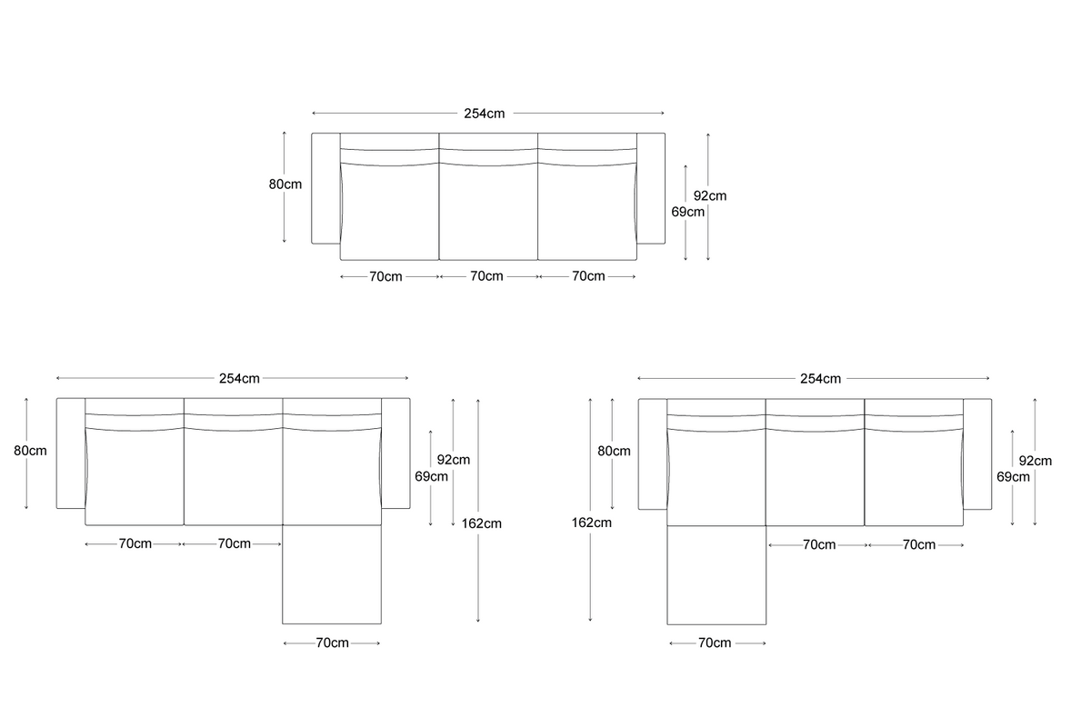 Dreisitzer-Sofa Model 03 mit Chaiselongue links