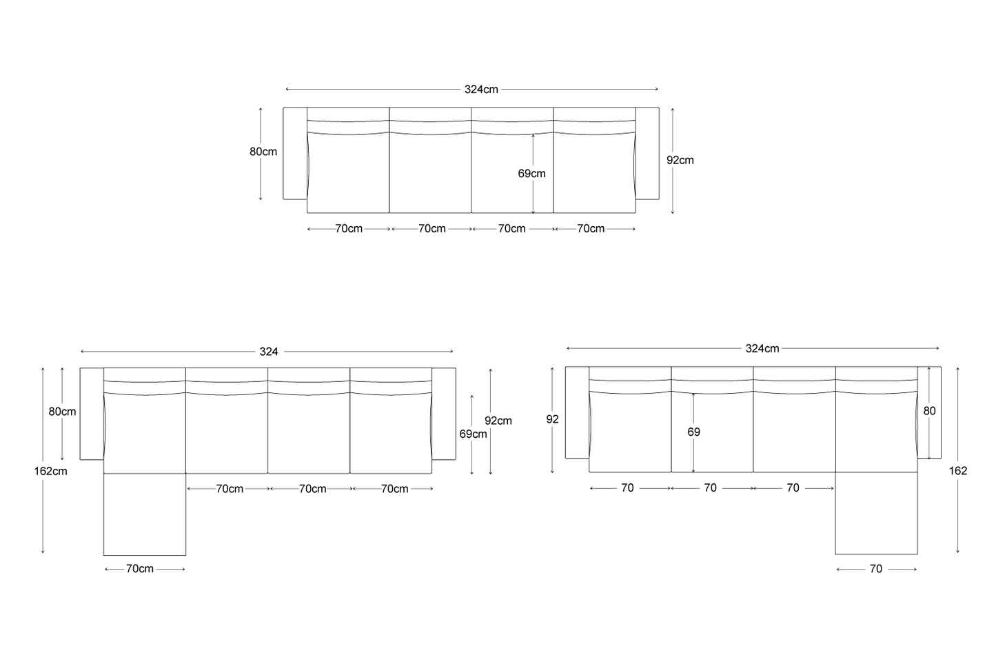 Viersitzer-Sofa Model 03 mit Chaiselongue rechts