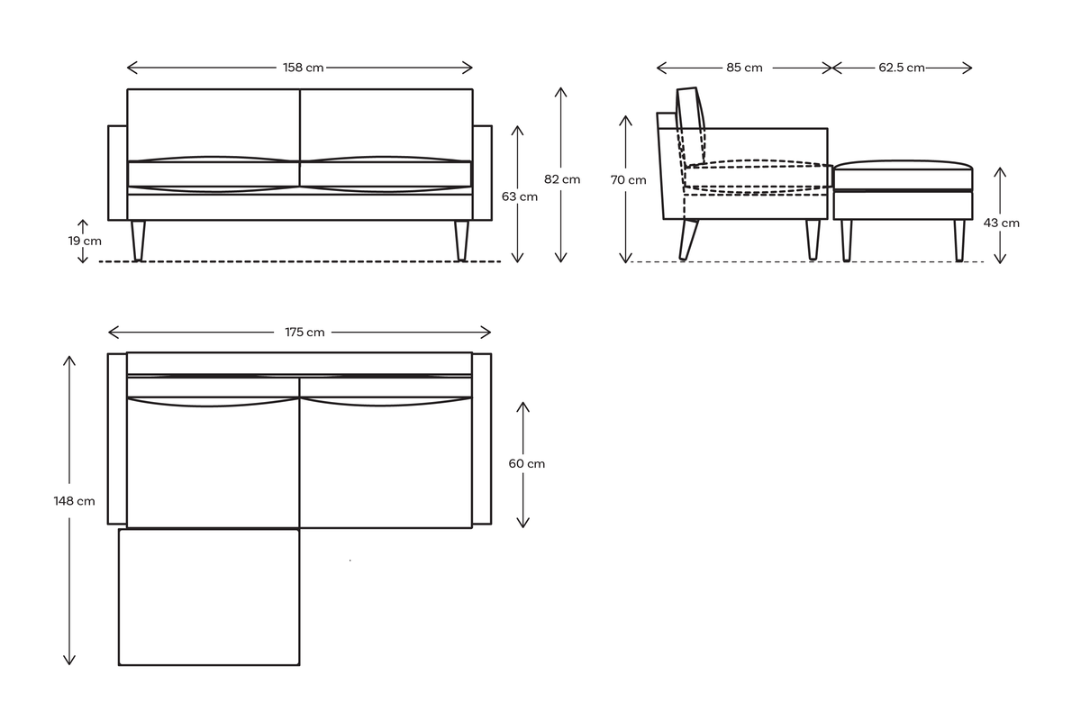 Zweisitzer-Ecksofa Model 01 mit Ecke links