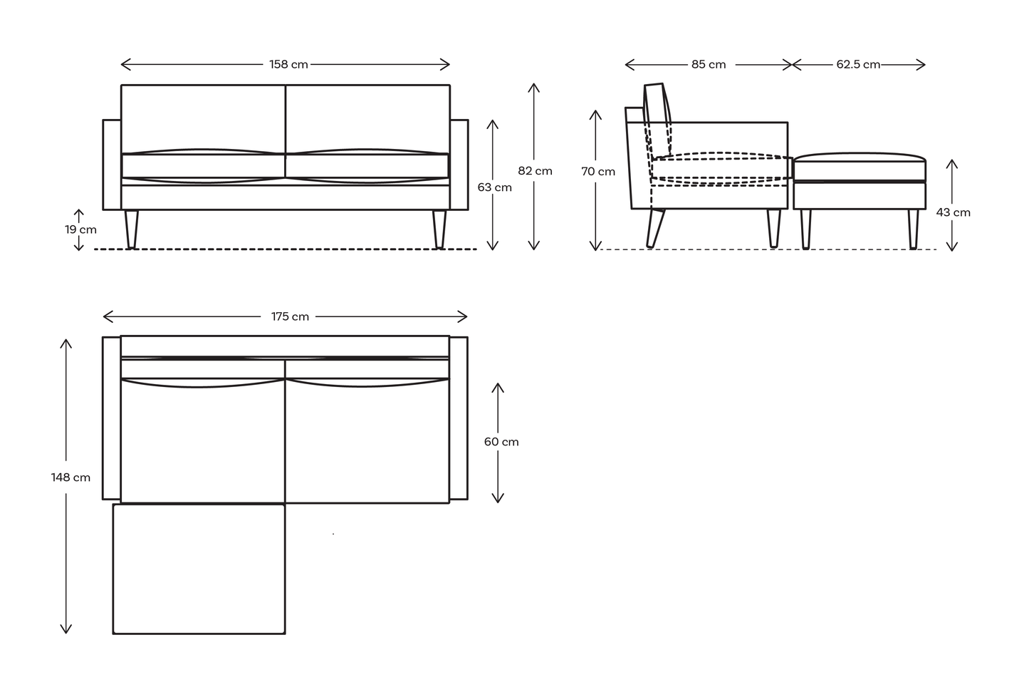 Zweisitzer-Ecksofa Model 01 mit Ecke links