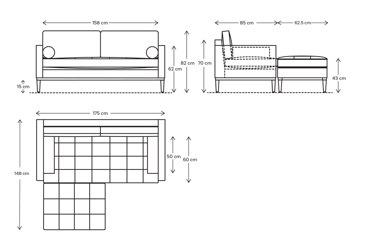 Zweisitzer-Sofa Model 02 mit Ecke links