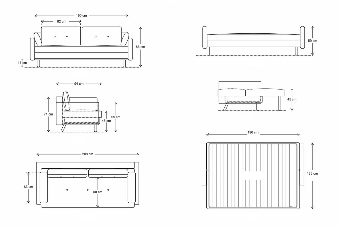 Model 04 Dreisitzer-Schlafsofa