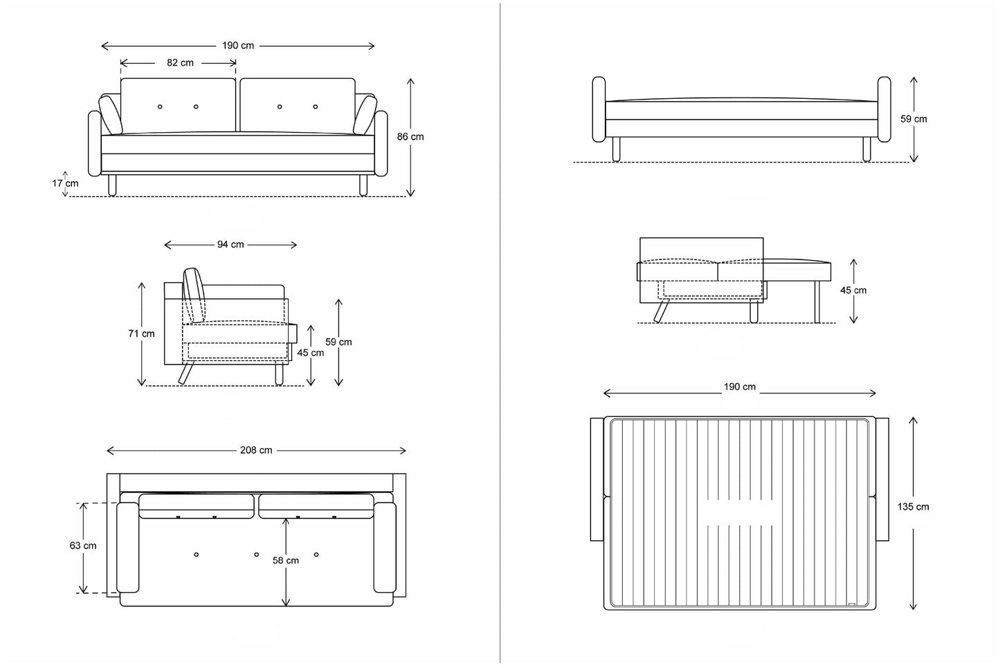 Model 04 Dreisitzer-Schlafsofa