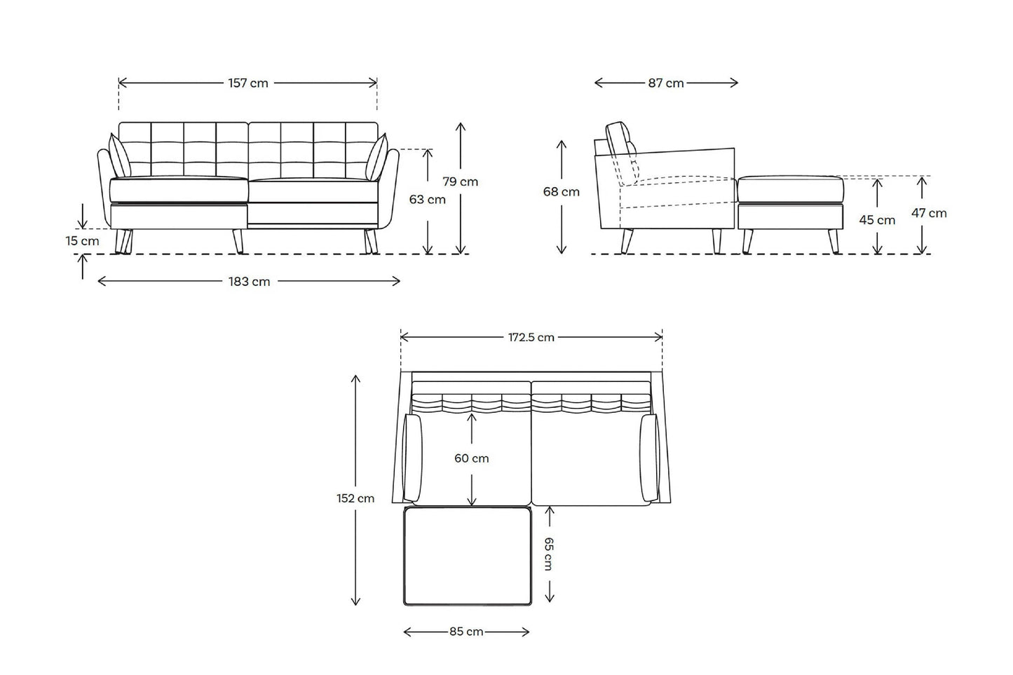 Zweisitzer-Ecksofa Model 10 mit Ecke rechts