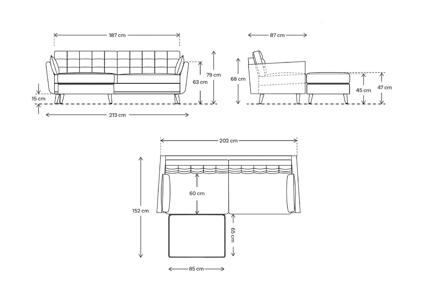 Dreisitzer-Sofa Model 10 mit Ecke links