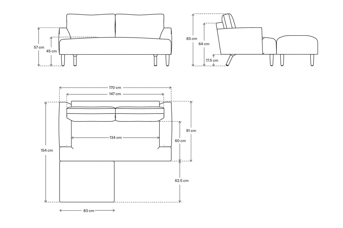 Zweisitzer-Sofa Model 05 mit Chaiselongue links