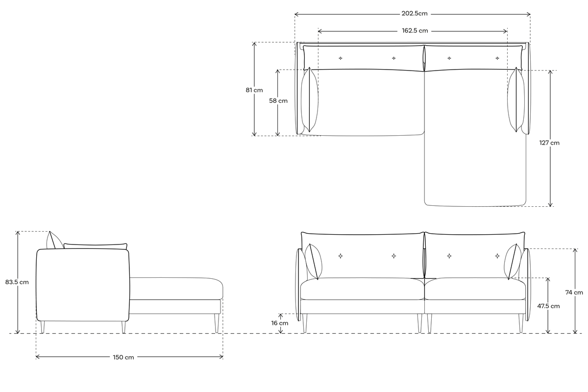 Model 19 Dreisitzer Chaiselongue-Sofa (Rechts), Ziegelrot