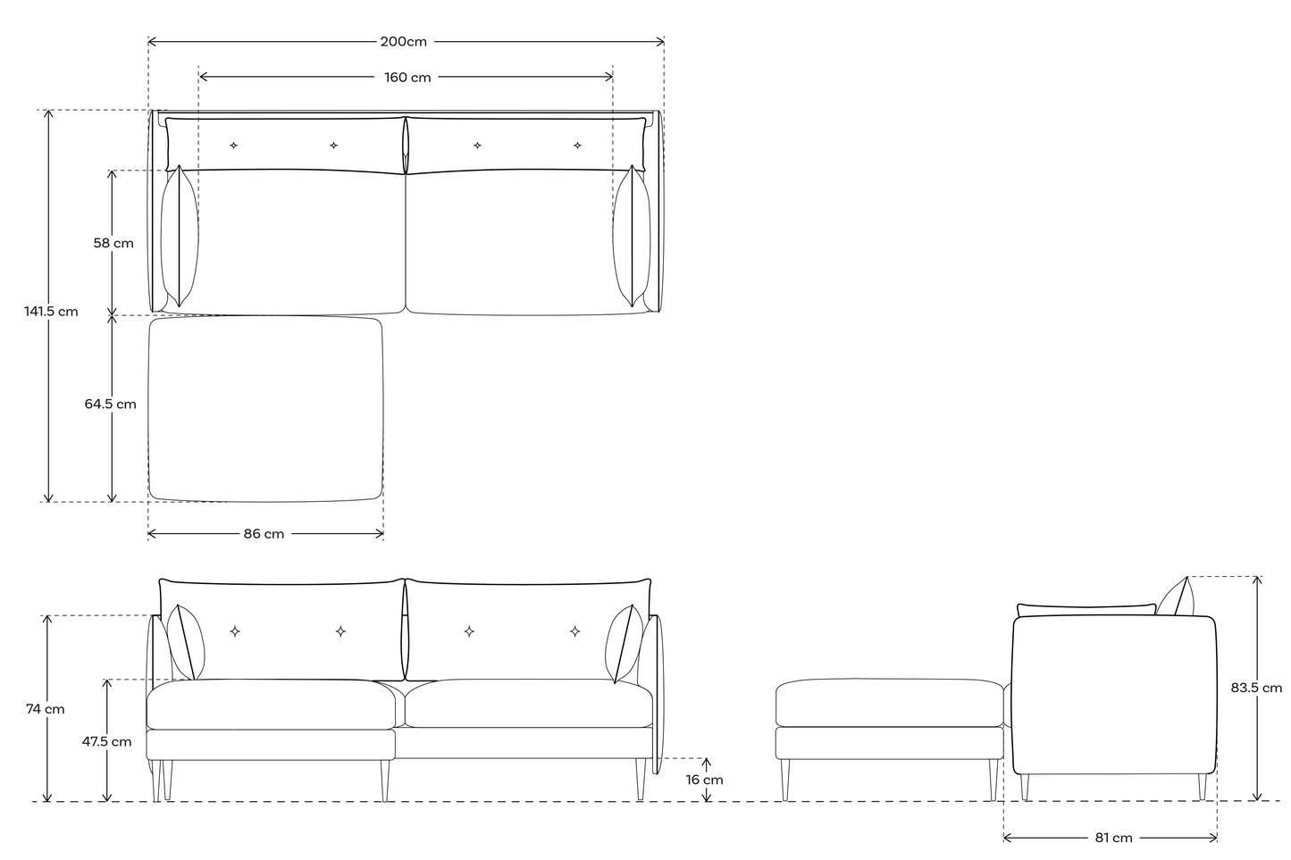 Model 19 Dreisitzer-Sofa mit Polsterhocker, Kastanienbraun