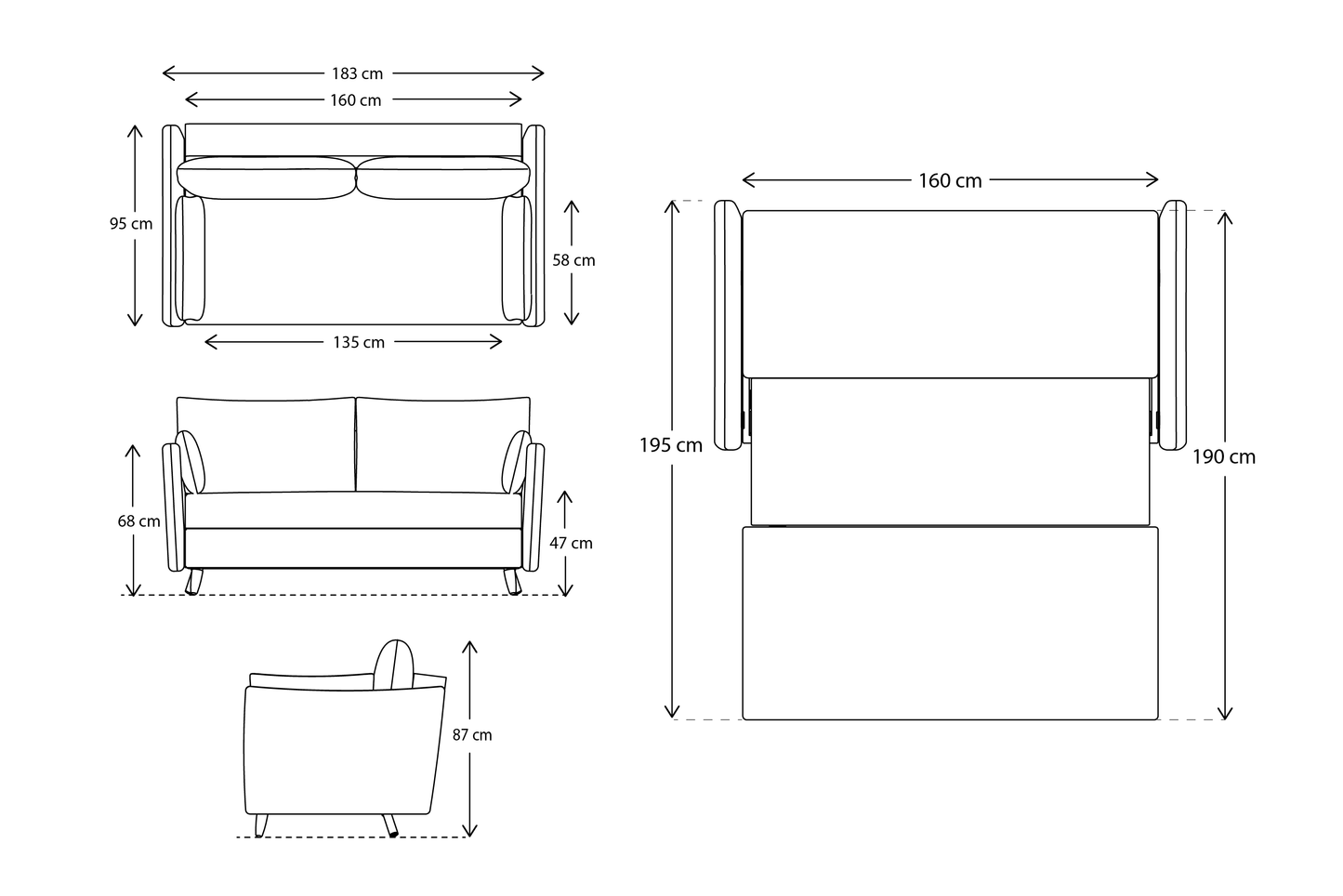 2,5-Sitzer-Schlafsofa Model 08