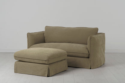 Model 18 Zweisitzer-Sofa mit Polsterhocker, Wiesengrün