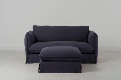 Model 18 Zweisitzer-Sofa mit Polsterhocker, Mitternachtsblau