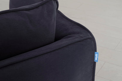 Model 18 Zweisitzer-Sofa mit Polsterhocker, Mitternachtsblau