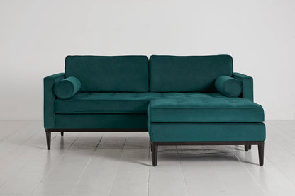 Model 02 Zweisitzer Sofa mit Hocker, Eisvogelblau