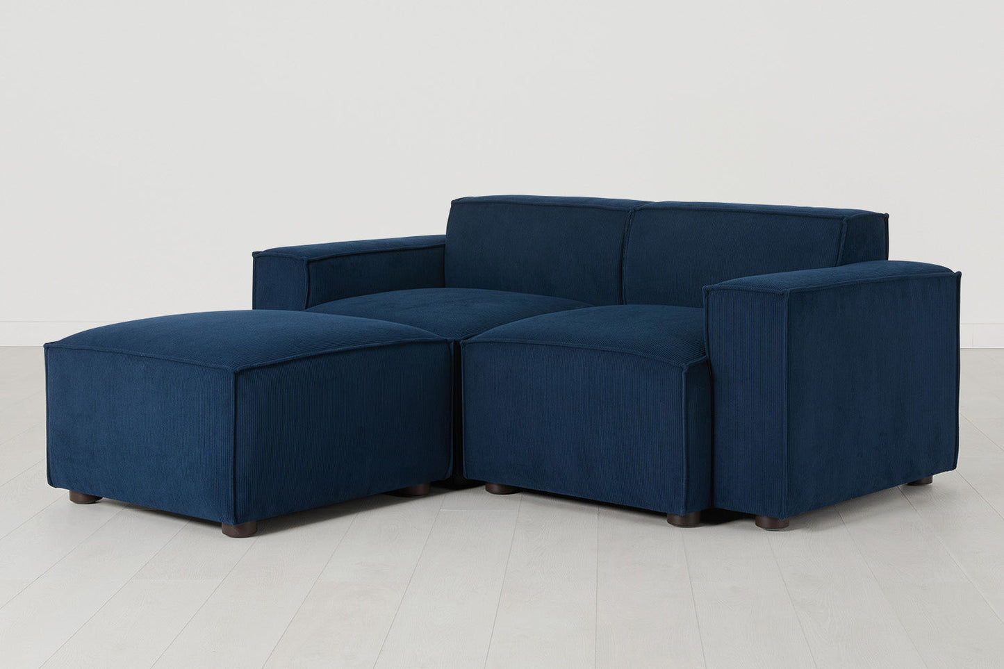 Zweisitzer-Sofa Model 03 mit Chaiselongue links, Atlantikblau