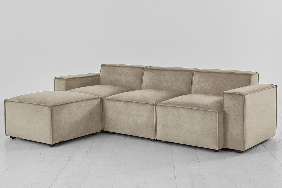 Dreisitzer-Sofa Model 03 mit Chaiselongue links, Flachs